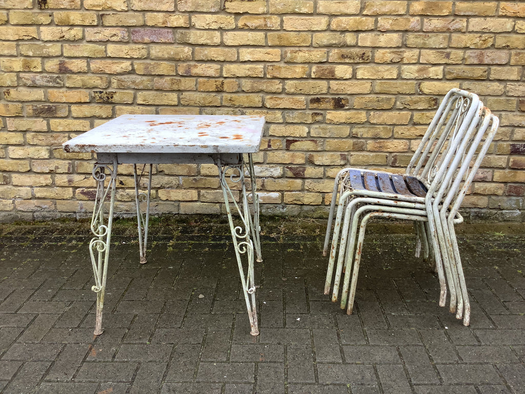 1950’s French Garden table and 4 stackable chairs