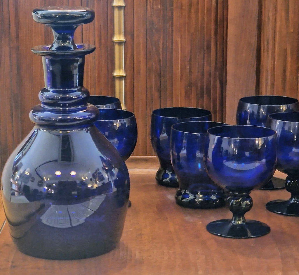 Edwardian Bristol Blue glass-rummers with Decanter