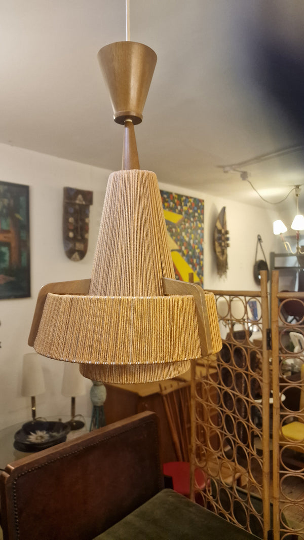 Sisal jute cord rope 1960s German Hanging lamp