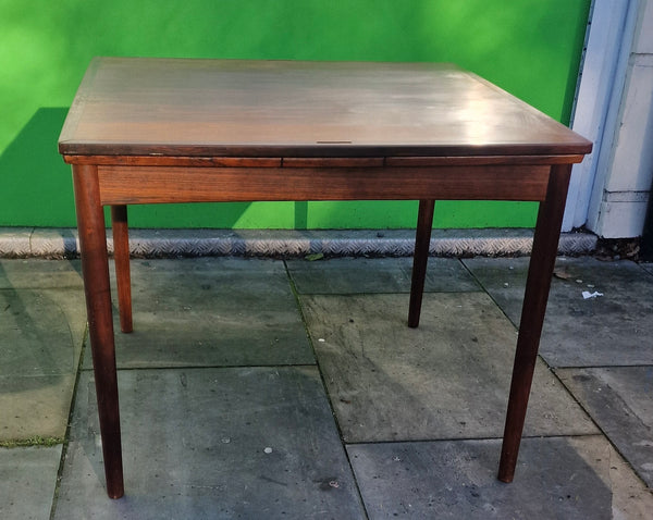 1960s Danish  Poul Hundevad rosewood  flip top draw leaf games table.