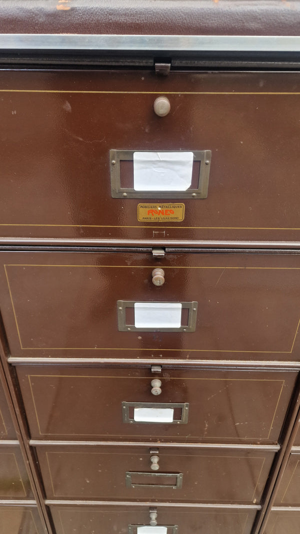 Vintage 1950s Roneo French Metal Industrial Lockers Cabinet Filing Drawers