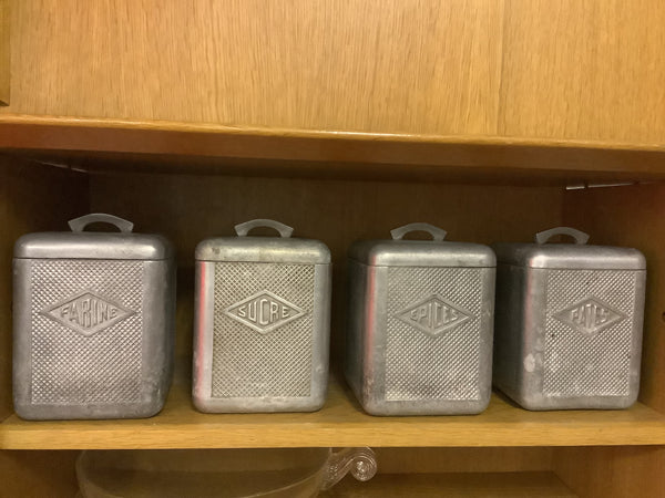A set of 1950’s French Aluminium Dried Food Storage Canisters