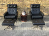 Mid century leather swivel chair & stool Denmark 1970s
