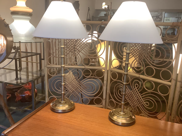 A pair of  Brass Faux-Bamboo Table Lamps,