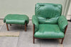 Mid century modern German green leather lounge chair and stool