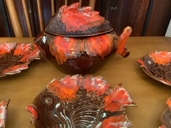 1960s Fish dishes and bowl Vallauris