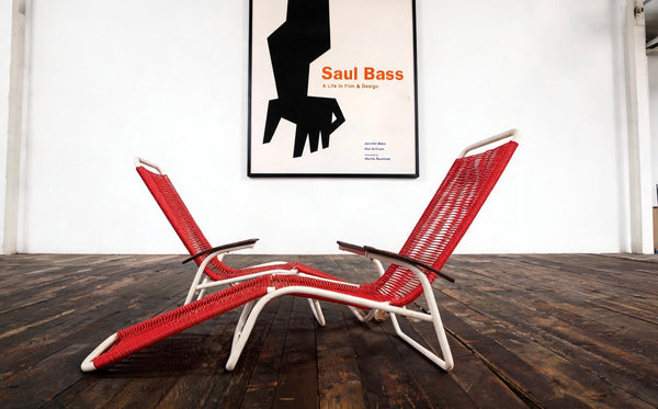 Sun lounger Spaghetti, white steel, red plastic, Germany, 1960s.