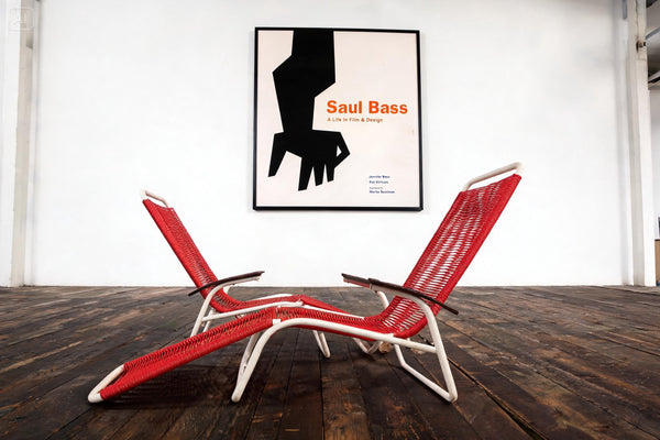 Sun lounger Spaghetti, white steel, red plastic, Germany, 1960s.