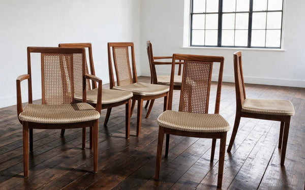 6x G Plan Mcm Teak & Bergere Cane / Wicker Dining Chairs 1970s