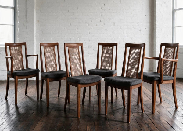 6x G Plan Mcm Teak & Bergere Cane / Wicker Dining Chairs 1970s