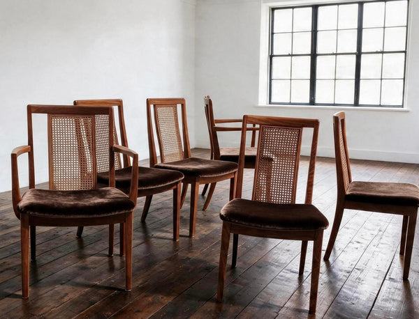6x G Plan Mcm Teak & Bergere Cane / Wicker Dining Chairs 1970s