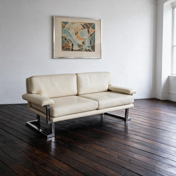 Vintage Pieff Mandarin 2 Seater Cream Leather Sofa Tim Bates 1970s