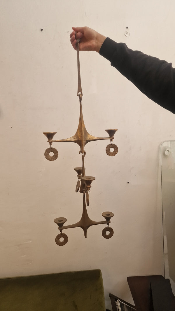 Brutalist hanging Harjes Bronze Candle Holder/Candlestick