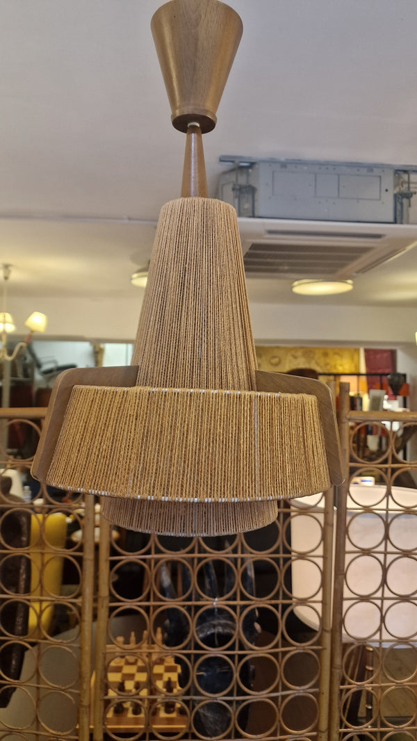 Sisal jute cord rope 1960s German Hanging lamp