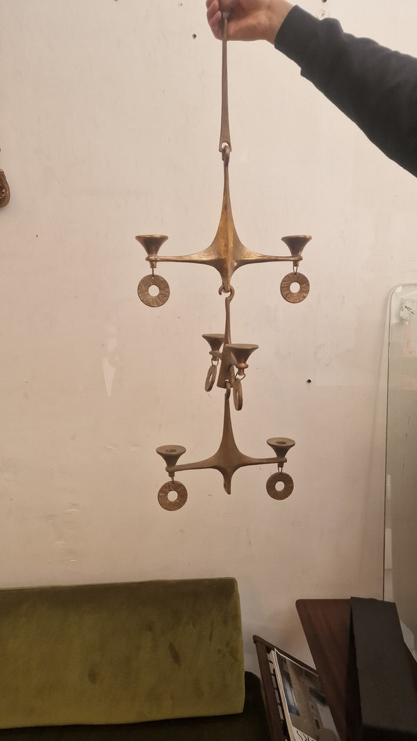 Brutalist hanging Harjes Bronze Candle Holder/Candlestick