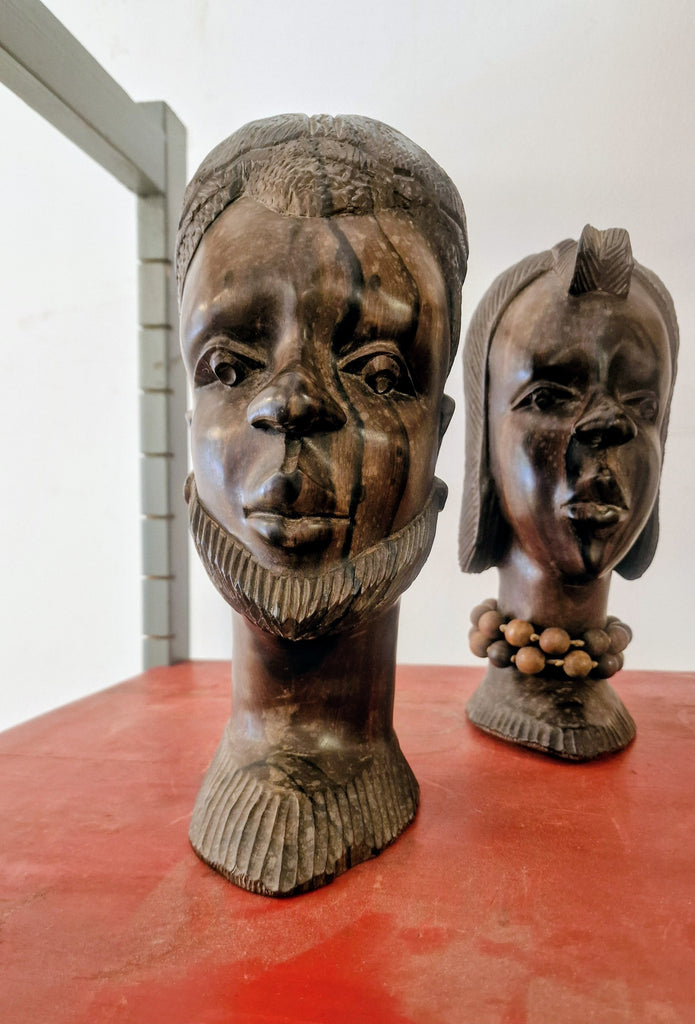 A Pair of Vintage West African craved   heads.