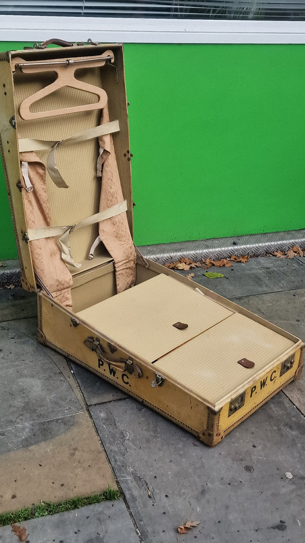 Antique John Pound Calfskin Vellum Travel Wardrobe Trunk Case Suitcase London