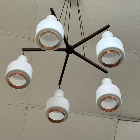 1950's 5 arms opal glass and copper chandelier attribute to Stilnovo