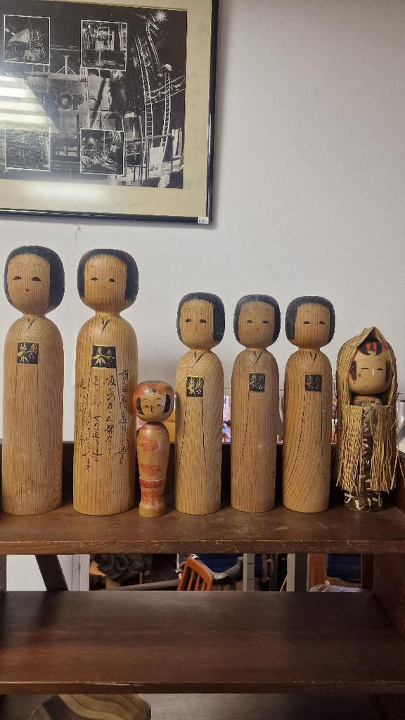 Collection of  vintage Kokeshi dolls