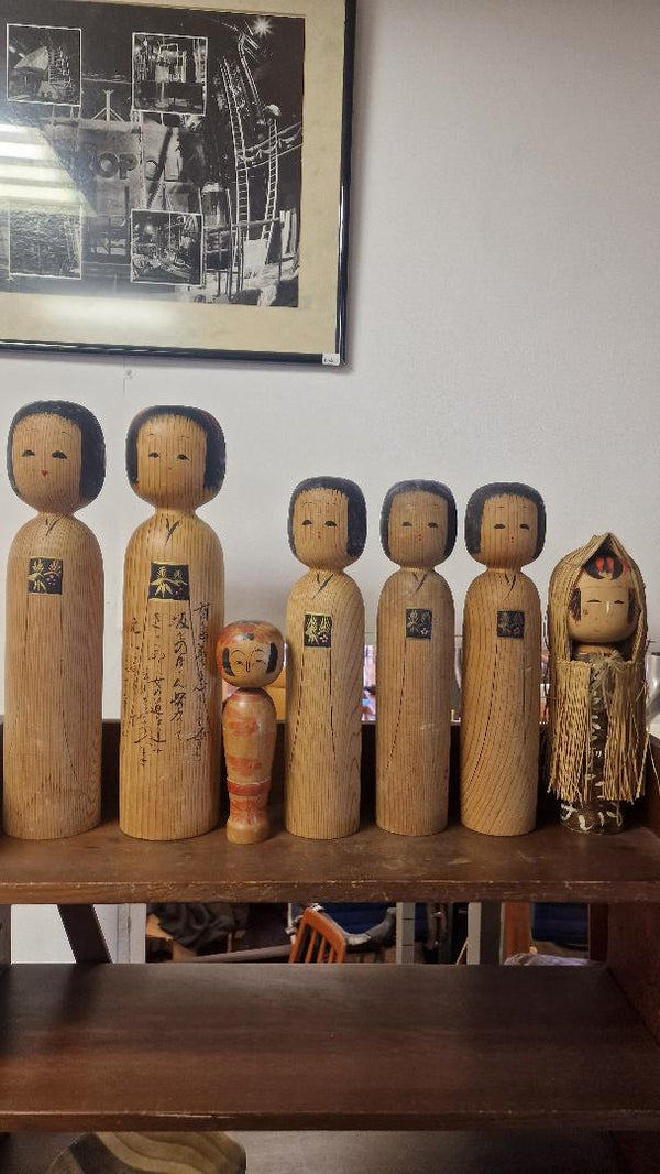 Collection of  vintage Kokeshi dolls