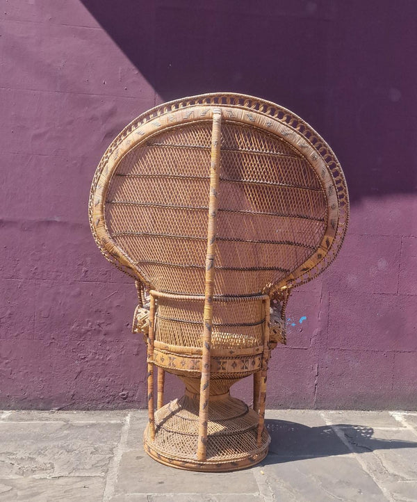 Bohemian Vintage Handcrafted Beige & Black Wicker, Rattan, Reed Peacock Chair