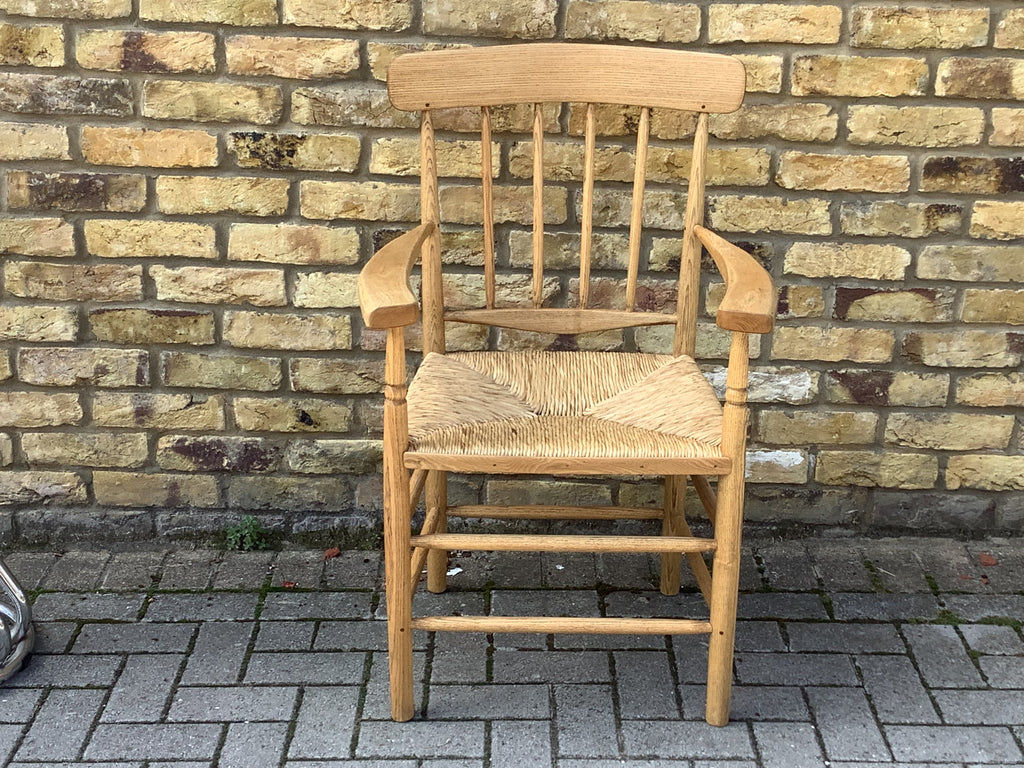 Bespoke crafted wooden rush seated chair