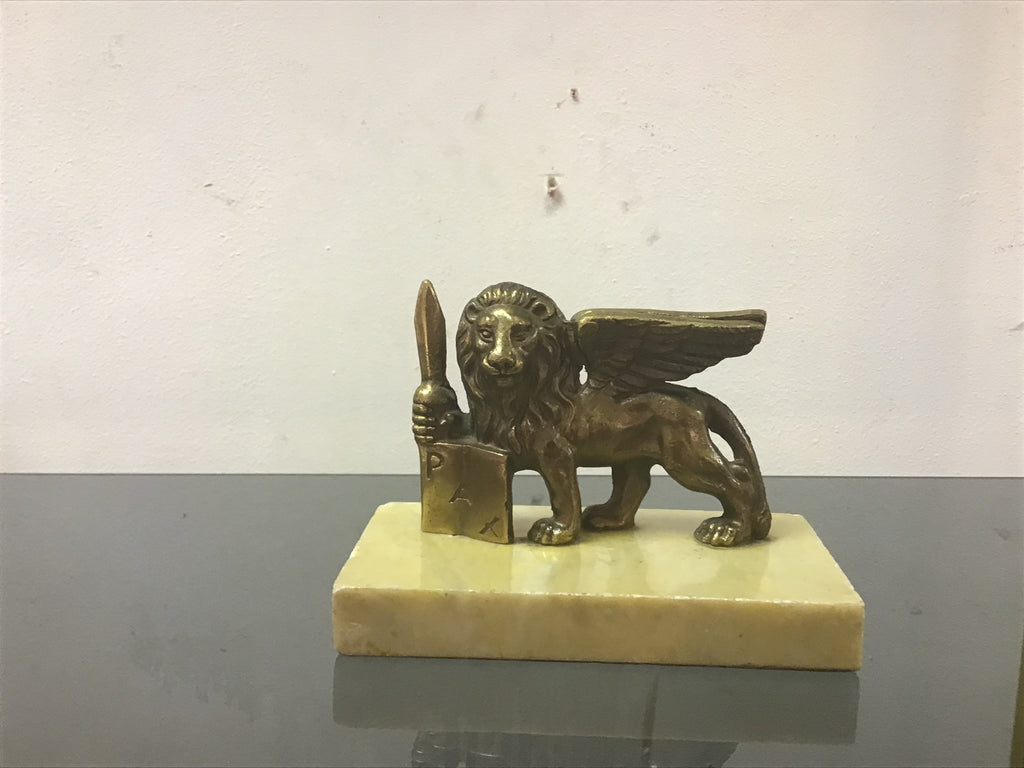 1950’s Italian bronze lion Sculpture marble base. SOLD