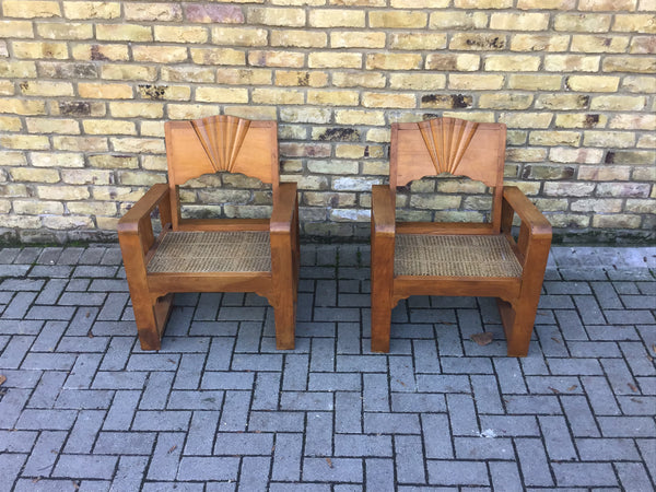 A Pair of Ratten seated Deco armchairs. SOLD