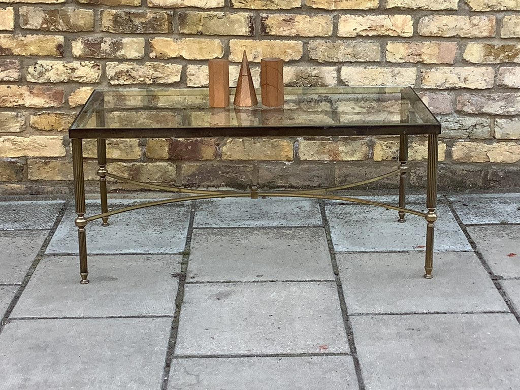 French Hollywood Regency Maison Jansen Style Brass & Glass Coffee Table c.1970