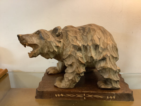 Japanese Old Wood Carving Bear 1930s-1950s/Vintage Figurine Sculpture Folk Art