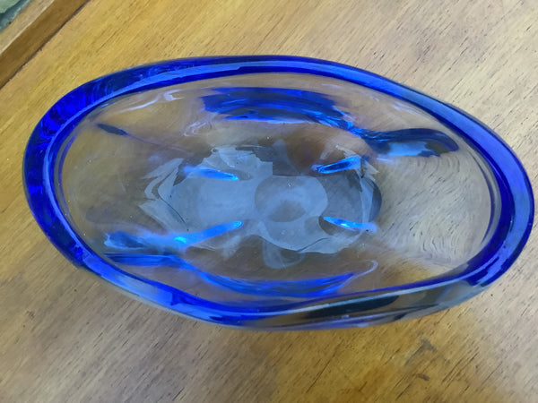 Sapphire Glass Lobed pillow Bowl By Whitefriars