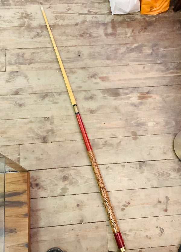 vintage hidden pool cue walking stick carved wood (