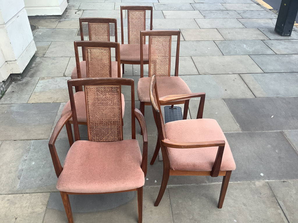 4x G Plan Mcm Teak & Bergere Cane / Wicker Dining Chairs 1970s