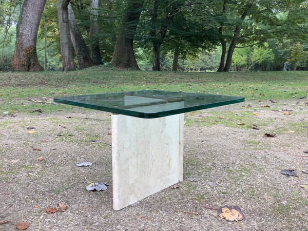 SOLD 1970s  Italian Glass and Travertine coffee table