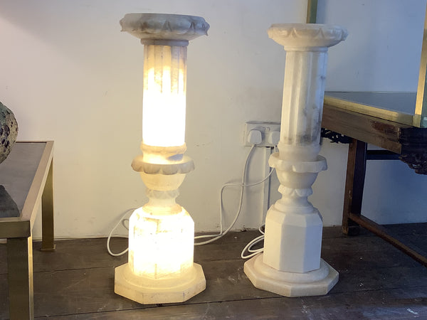 A pair Neoclassical column early 20th century Art Deco Albaster lamps.  SOLD