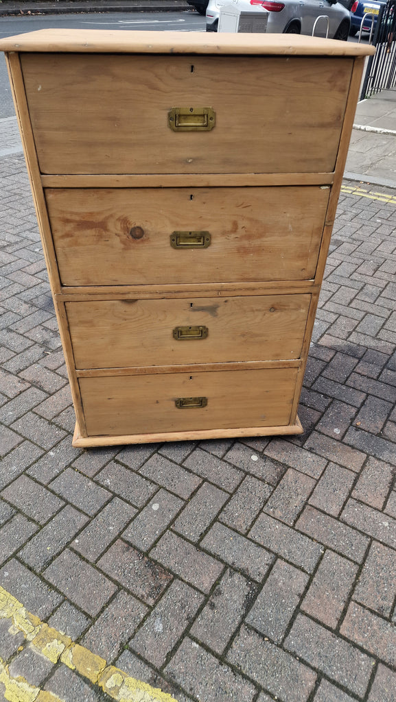 Victorian Campaign Raw Pine Chest of Drawers