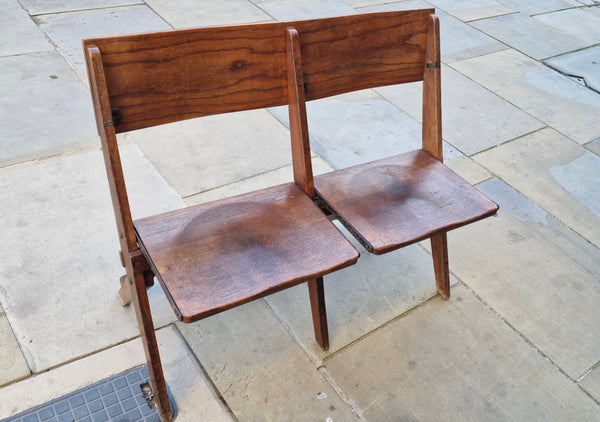 Hove 1930’s Vintage Oak 2-Seater Folding Church Chairs Benches